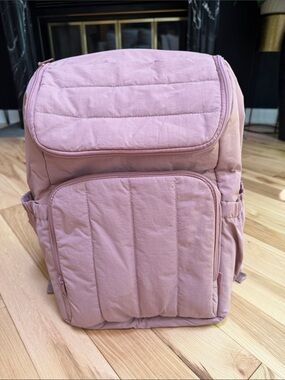 Plush Quilted Pink Women's Backpack with Front Pocket